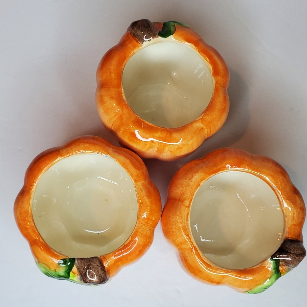 Pumpkin Candle Holders Fall Table Ceramic Decor Lot of 3 - Picture 9 of 9
